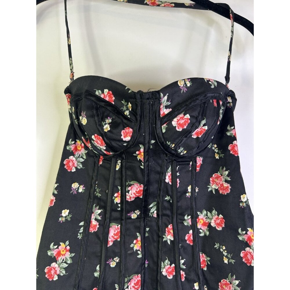Vintage Y2K BeBe Rose Floral Bustier Corset Shirt Top Womens Small Rave - Picture 4 of 8